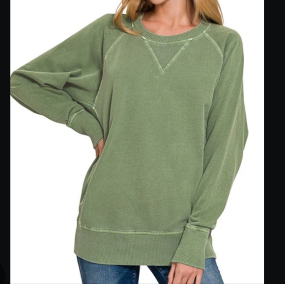 Zenana Outfitters Tops - Sale🍃🍁Zenana French Terry Olive Green Cotton Pullover Pockets